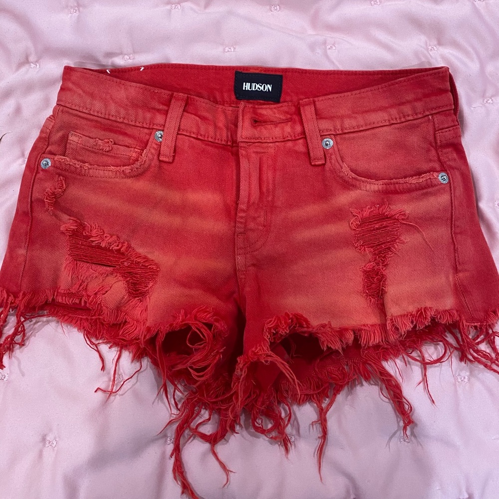Hudson Kenzie Cutoff Denim Shorts in Red - Size 23